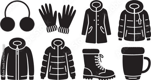 Black and white winter clothing wear set vector cold weather seasonal style