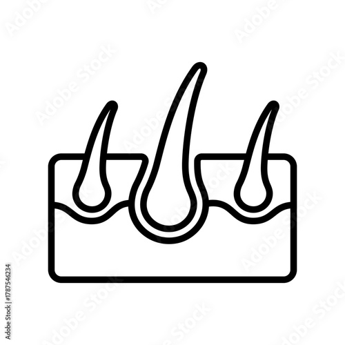 Hair Follicle Illustration, A detailed outline drawing showcases the structure of hair follicle, highlighting the biology and anatomy. Outline icons, minimalist vector illustration, simple concept, Is