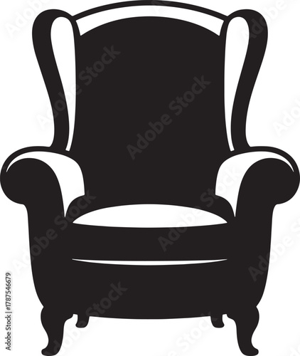 Comfortable Wingback Armchair Silhouette Isolated on Transparent Background Design