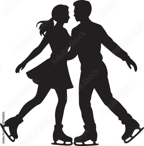 Figure skating couple silhouette on ice figure skating competition pair dancing