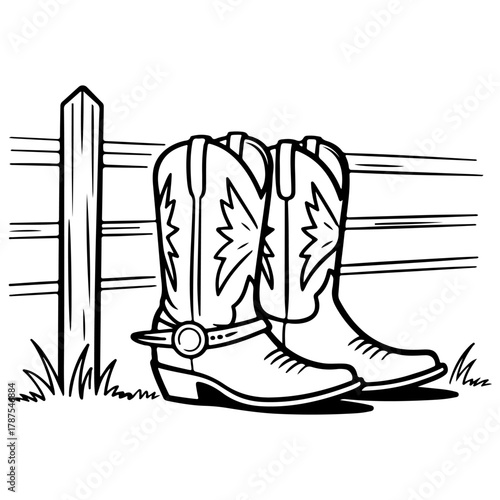 Rustic Cowboy Boots by a Fence A Touch of Western Charm Illustration