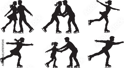 Ice skating silhouette vector illustration of figure skating couple in action pose