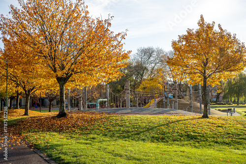 Public park Vasaparken on a November morning in Norrkoping. Norrkoping is a historic industrial town in Sweden