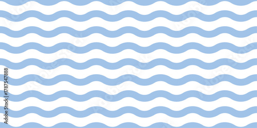 Blue wave stripe background. Seamless wavy lines in light pastel blue and white for baby design, nursery decoration, fabric, wallpaper or wrapping paper. Minimal decorative vector illustration.