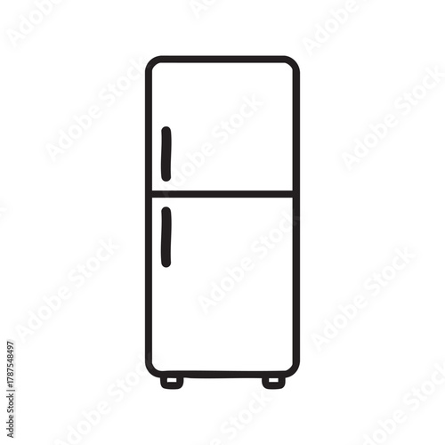 Refrigerator icon vector line art. Simple fridge and freezer outline symbol for kitchen appliance and food storage. Isolated on white background.