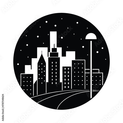 City Lights Urban Night Skyline Illustration