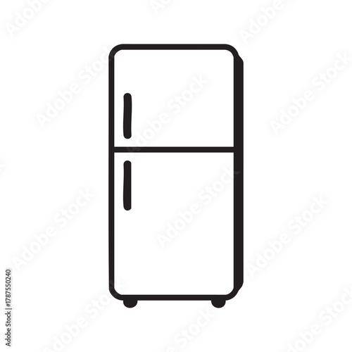Refrigerator icon vector line art. Simple fridge and freezer outline symbol for kitchen appliance and food storage. Isolated on white background.