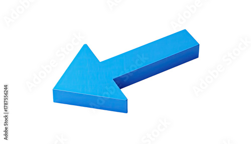 Blue arrow pointing left, 3D render, isolated on a black background
