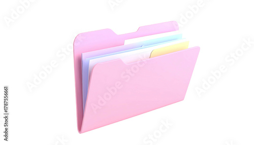 Pink file folder with documents inside, set against black