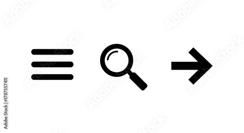 Intuitive icons for navigation, search, and progression, perfect for modern digital interfaces and user experience design.