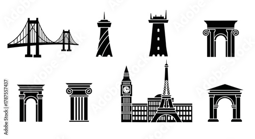 Iconic global landmarks and architectural wonders collection for travel, history, and design projects