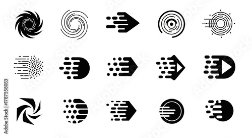 Dynamic motion icons and symbols capturing speed, progress, and digital transformation for modern brands and projects