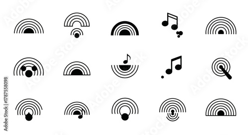 Captivating collection of modern minimalist sound wave and music note icons representing audio, signal, and creativity for diverse design projects