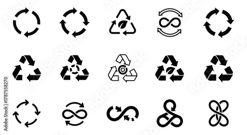 Dynamic set of recycling and circular economy icons representing sustainability, reuse, and environmental responsibility for modern eco-conscious projects