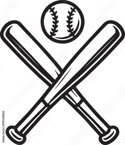crossed baseball bats with a baseball silhouette vector