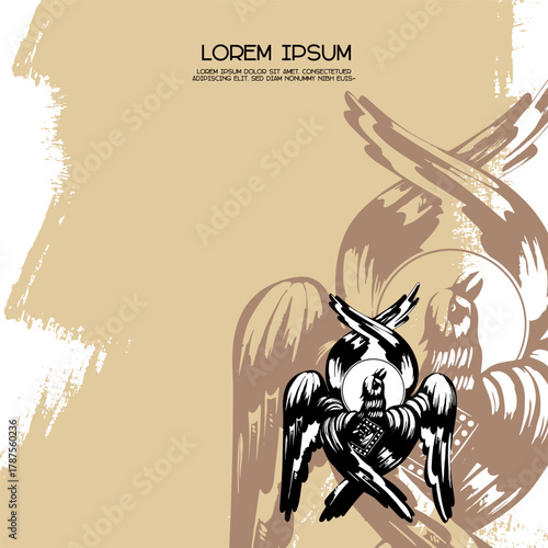 Religious vintage poster template with Eagle symbol Saint John. Christian illustration in Byzantine style