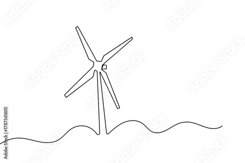Minimalist wind turbine one line art renewable power concept vector illustration
