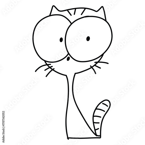 A cat with big eyes is sitting on a white background. The cat's eyes are wide open, giving it a surprised or curious expression. The image is simple and minimalistic, with the focus on the cat's eyes