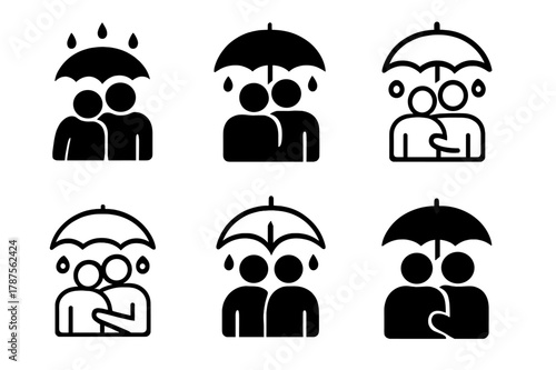 Supportive Icon Set. Offering a shoulder to lean on during a tough situation. Icon set. Set Logo of offering a shoulder to lean on during a tough situation: