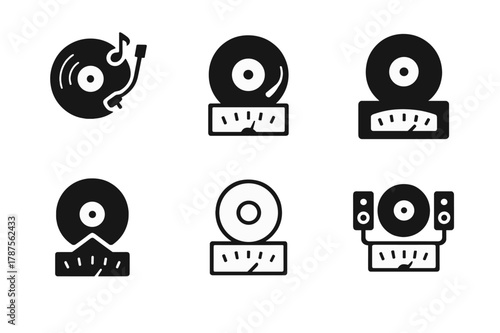 Analog Music Logo Set. Analog music experiences like vinyl records and live performances. Icon set. Set Logo of Analog music experiences like vinyl records and