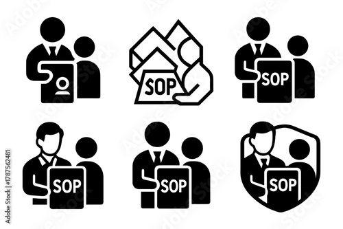 Consultant Icon Set. A consultant helping a small business improve its operations. Icon set. Set Logo of A consultant helping a small business improve its