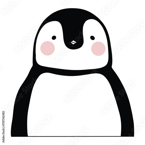 A cute penguin with a pink nose and cheeks. The penguin is standing on a white background