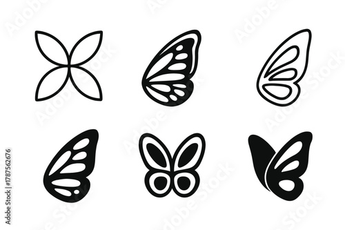 Butterfly Logo Variations. Graphic design trends nature inspired design example. Icon set. Set Logo of Graphic design trends nature inspired design example: