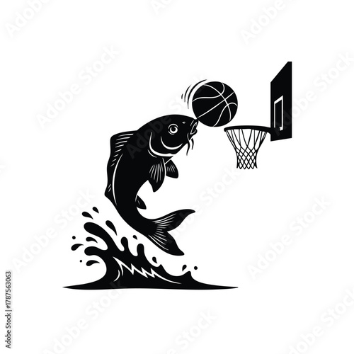 Carp playing basketball creative animal vector cartoon mascot isolated sports design