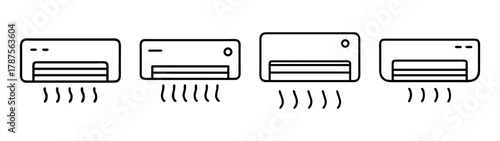 Air conditioner icons set. outline symbols for cooling system.