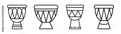 African djembe drum vector outline icons set for music design.