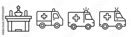 Line icons set: ambulance, emergency services, and altar symbol.