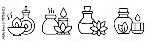 Spa wellness aromatherapy essential oil icons with lotus flower