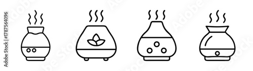Aromatherapy essential oil diffuser humidifier outline icons set