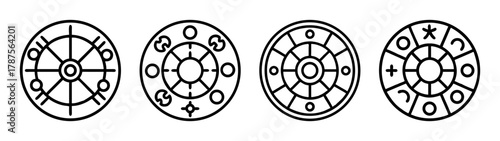 Abstract circular symbols set, geometric arcane mystical icons