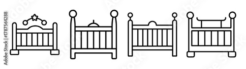 Collection of baby cribs outline icons for nursery design
