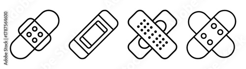 Set of various bandage line icons for first aid and medical care.