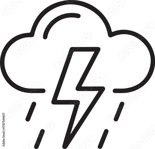 Stylized cloud with lightning bolt and rain drops
