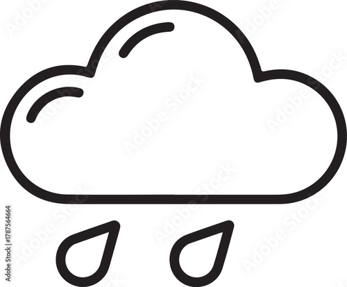 Simple line art cloud raining water drops icon