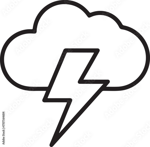 Simple outline of a cloud with a lightning bolt
