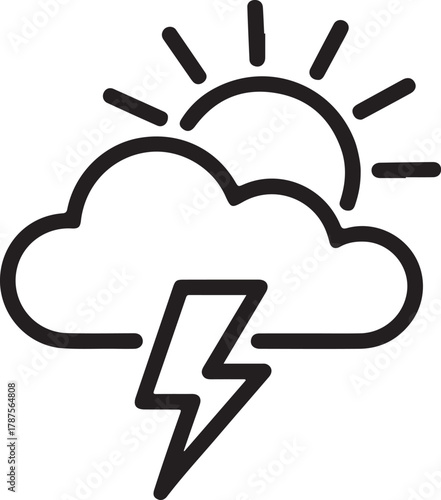 Sun and storm cloud with lightning bolt icon