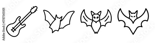 Minimalist electric guitar and various bat outlines for design