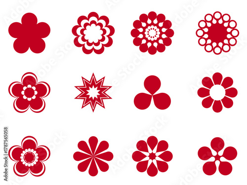 set of unique red flowers