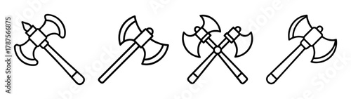 Double-bladed axe weapon icon set for fantasy and game design