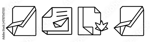 Document and message line icon set: send, receive, download, file.