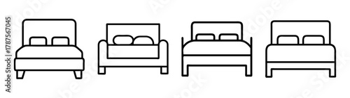 Bed icons set for hotel accommodation and bedroom furniture