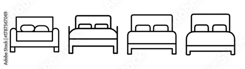 Furniture bedroom bed sofa icons line art set vector illustration