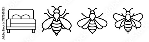 Bed and three bee line art icons for web and mobile applications