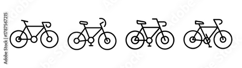 Line art bicycle icons vector set. simple outline bike symbols.