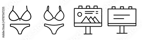 Line icons featuring bikini swimwear and advertising billboards