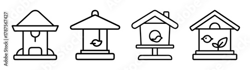 Bird feeders and birdhouses line icons vector set for nature graphic